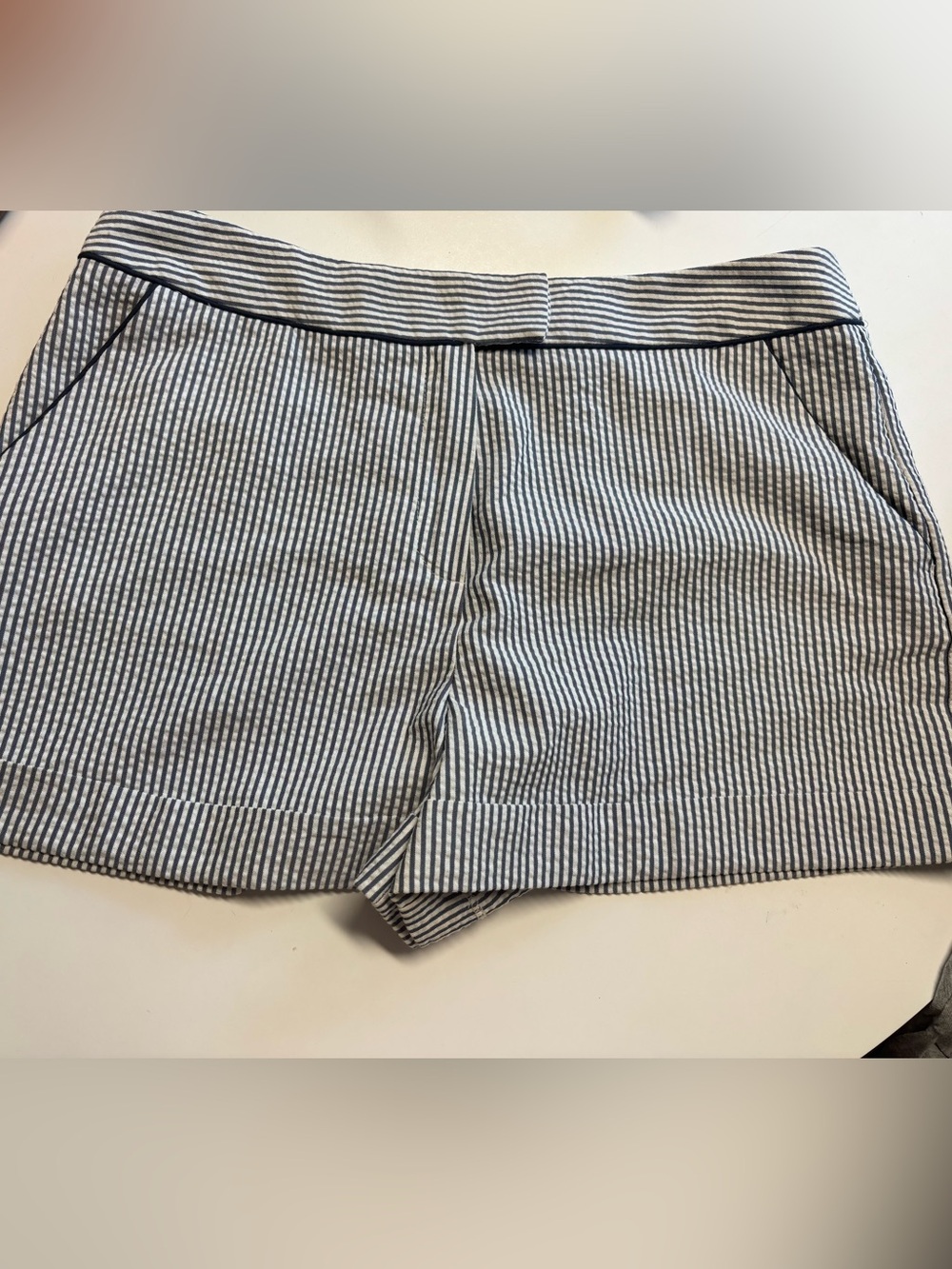 ATMOSPHERE NAVY AND WHITE PINSTRIPE SHORTS 15” WAIST
